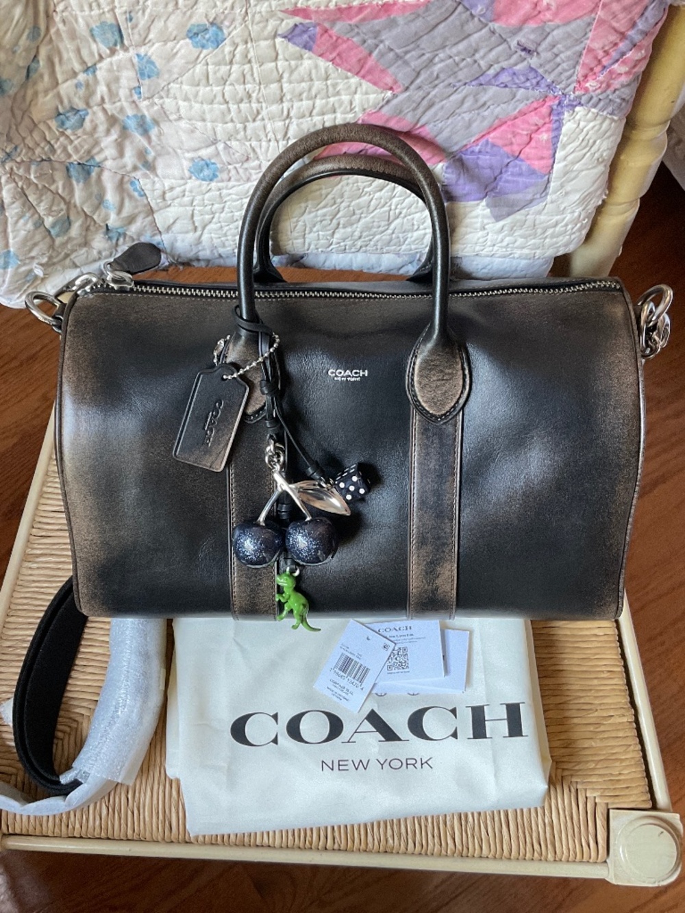 Coach Compass 35 in loved leather with all original charms